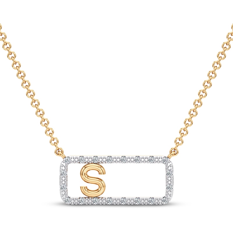 Main Image 1 of Diamond S Initial Rectangle Necklace 1/10 ct tw 10K Yellow Gold 18&quot;