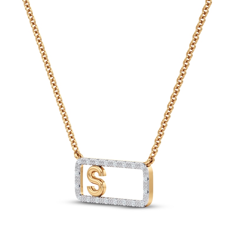 Main Image 2 of Diamond S Initial Rectangle Necklace 1/10 ct tw 10K Yellow Gold 18&quot;