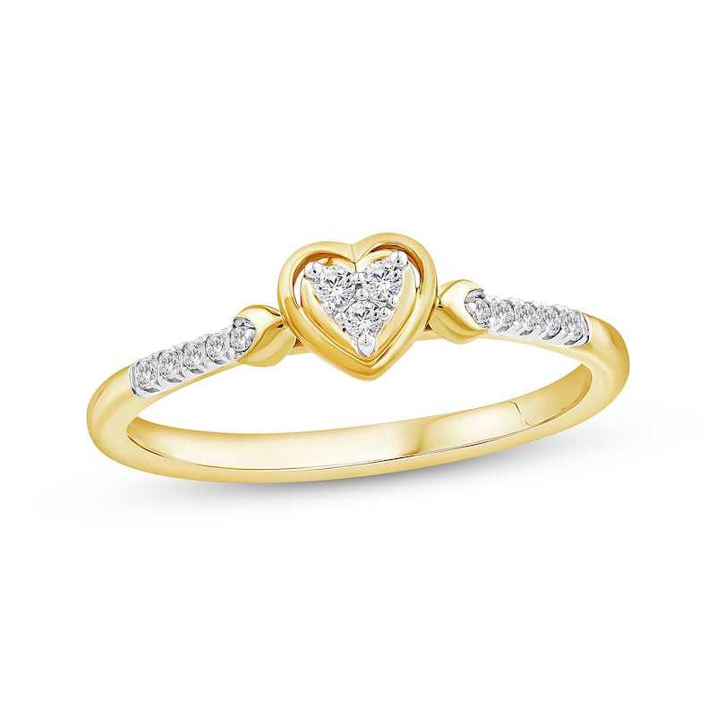 Main Image 1 of Multi-Diamond Heart Promise Ring 1/10 ct tw Sterling Silver & 24K Yellow Gold Plating