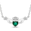 Thumbnail Image 1 of Heart-Shaped Lab-Created Emerald & White Lab-Created Sapphire Claddagh Necklace Sterling Silver 18&quot;