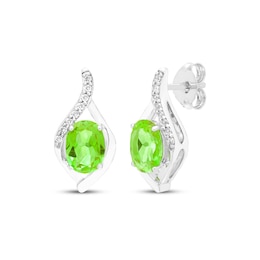 Oval-Cut Peridot & White Lab-Created Sapphire Drop Earrings Sterling Silver