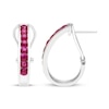 Thumbnail Image 3 of Lab-Created Ruby & White Lab-Created Sapphire Hoop Earrings Sterling Silver