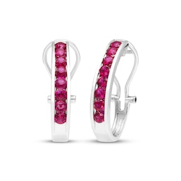 Lab-Created Ruby Channel Hoop Earrings Sterling Silver