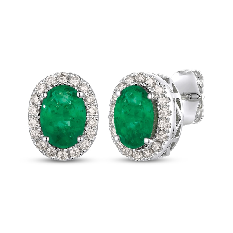 Main Image 1 of Le Vian Oval-Cut Emerald & Diamond Stud Earrings 1/4 ct tw 14K Vanilla Gold