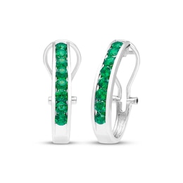 Lab-Created Emerald Channel Hoop Earrings Sterling Silver