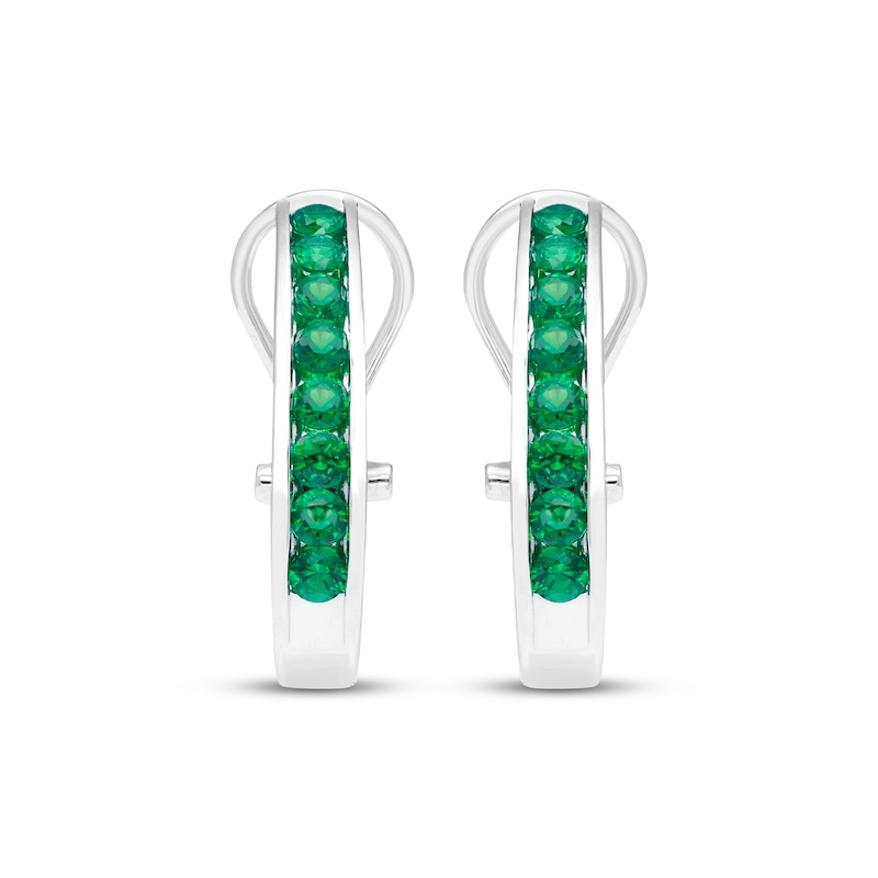 Main Image 2 of Lab-Created Emerald Channel Hoop Earrings Sterling Silver