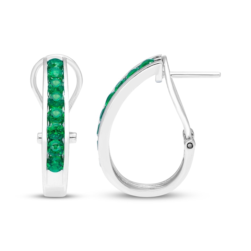 Main Image 3 of Lab-Created Emerald Channel Hoop Earrings Sterling Silver