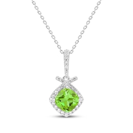 Cushion-Cut Peridot & White Lab-Created Sapphire Necklace Sterling Silver 18&quot;