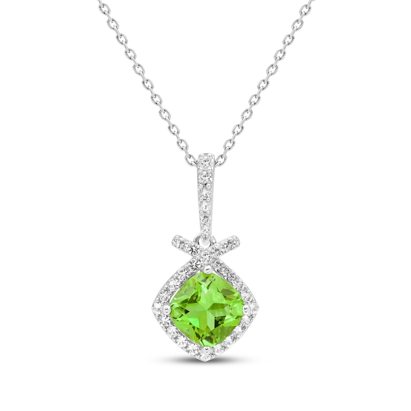 Main Image 1 of Cushion-Cut Peridot & White Lab-Created Sapphire Necklace Sterling Silver 18&quot;