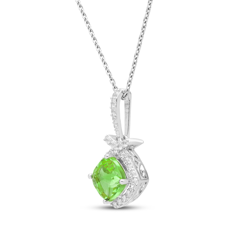 Main Image 2 of Cushion-Cut Peridot & White Lab-Created Sapphire Necklace Sterling Silver 18&quot;