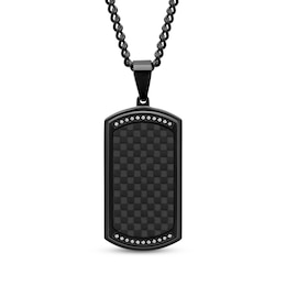 Men's Diamond & Carbon Fiber Dog Tag Necklace 1/8 ct tw Black Ion-Plated Stainless Steel 24&quot;