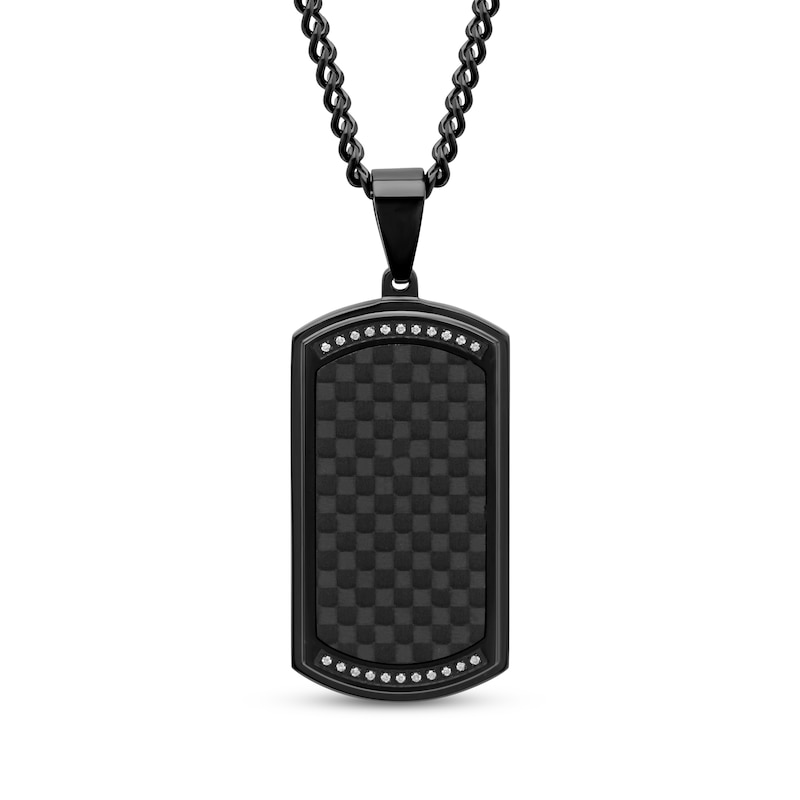 Main Image 1 of Men's Diamond & Carbon Fiber Dog Tag Necklace 1/8 ct tw Black Ion-Plated Stainless Steel 24&quot;