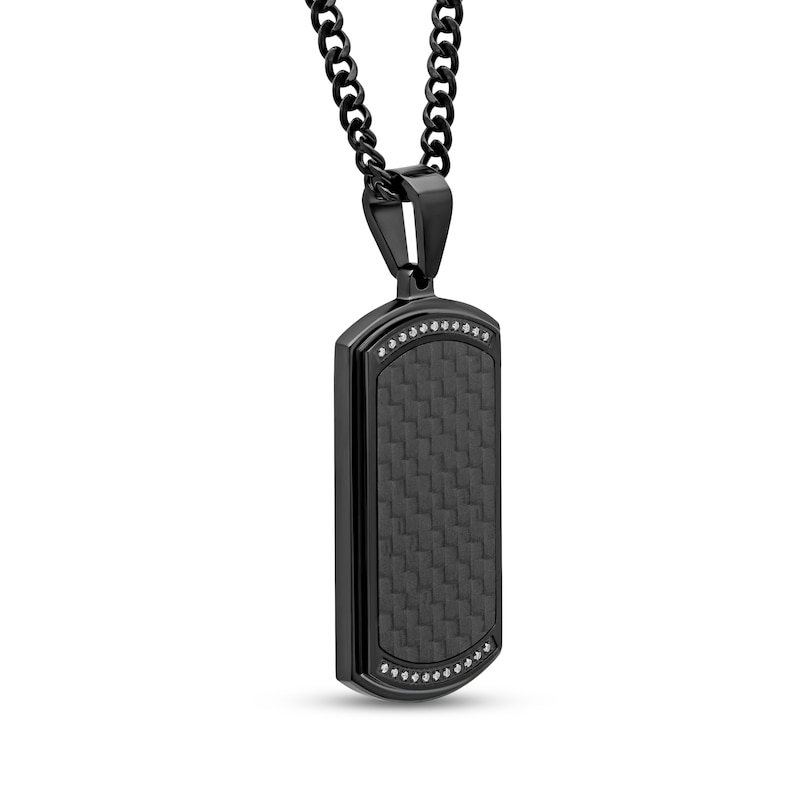 Main Image 2 of Men's Diamond & Carbon Fiber Dog Tag Necklace 1/8 ct tw Black Ion-Plated Stainless Steel 24&quot;