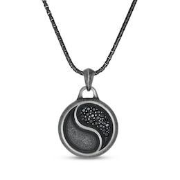 Men's Black Cubic Zirconia Yin & Yang Necklace Black Ion-Plated Stainless Steel 24&quot;