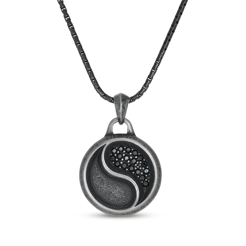 Main Image 1 of Men's Black Cubic Zirconia Yin & Yang Necklace Black Ion-Plated Stainless Steel 24&quot;