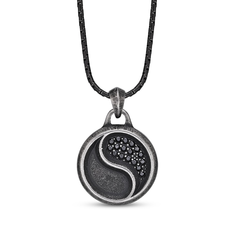 Main Image 2 of Men's Black Cubic Zirconia Yin & Yang Necklace Black Ion-Plated Stainless Steel 24&quot;