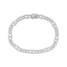 Men's Diamond Mariner & Figaro Link Bracelet 1 ct tw Sterling Silver 8.5&quot;