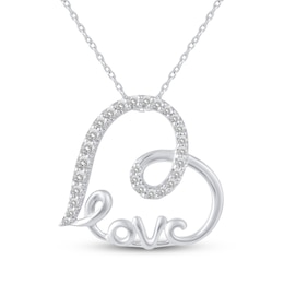 Diamond &quot;Love&quot; Looping Heart Necklace 1/3 ct tw Sterling Silver 18&quot;