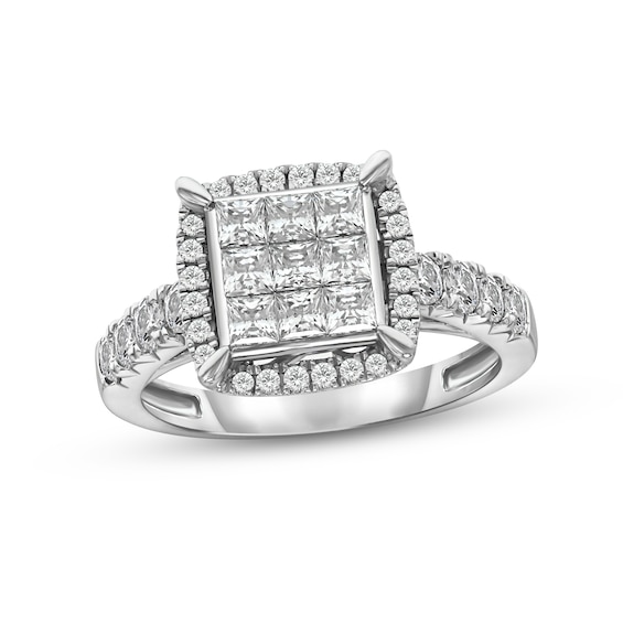 Diamond Engagement Ring 1-1/3 ct tw Princess & Round-cut 14K White Gold