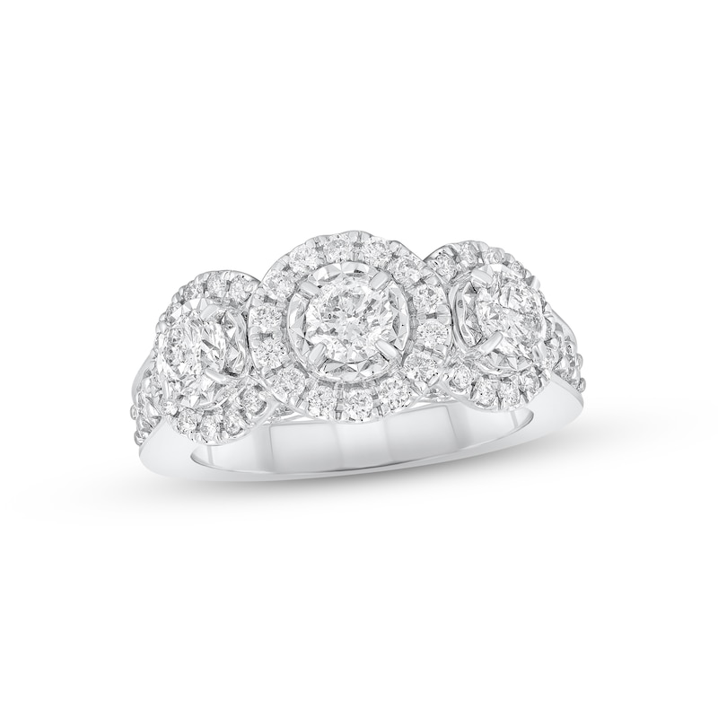 Diamond Three-Stone Engagement Ring 2 ct tw Round-cut 14K White Gold ...