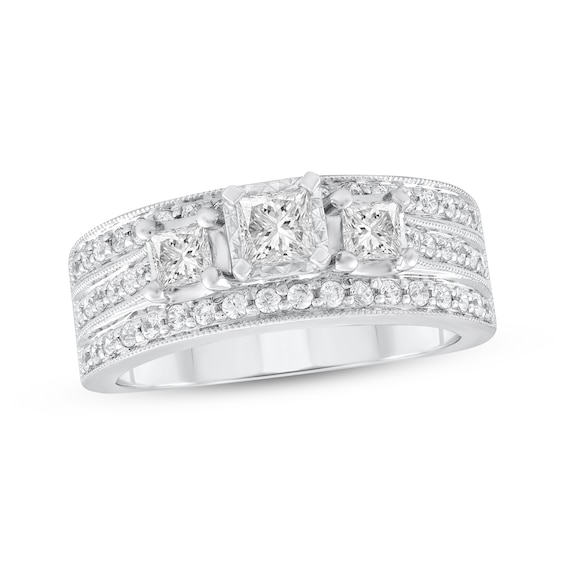 Princess-Cut Diamond Three-Stone Engagement Ring 1 ct tw 14K White Gold