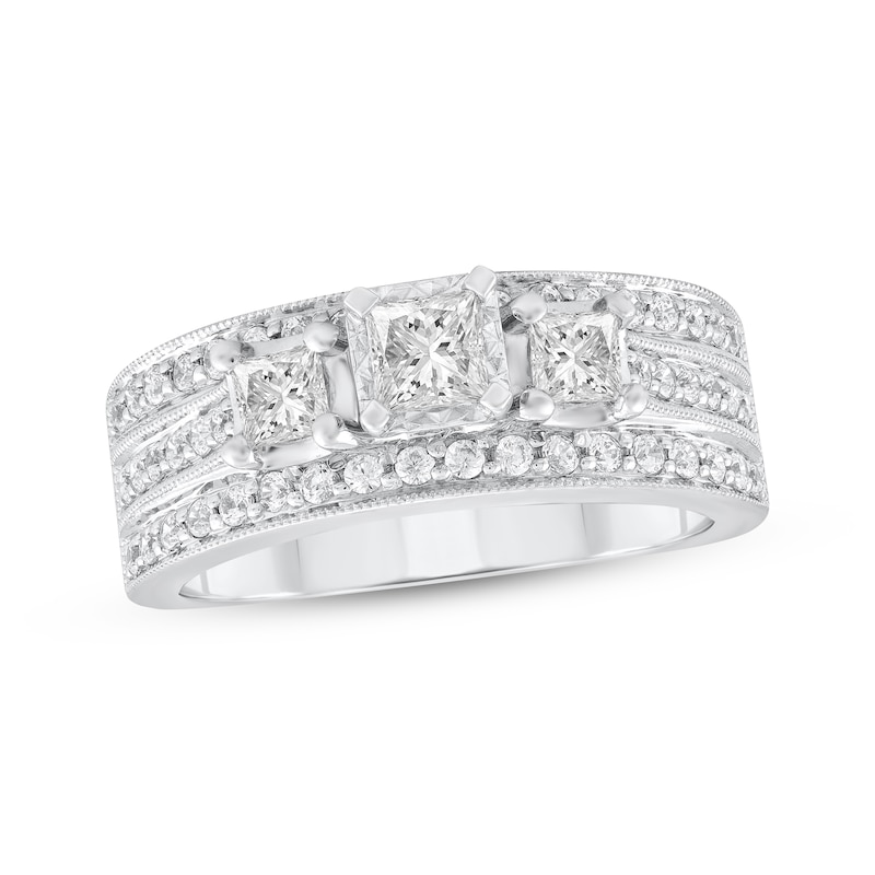 Main Image 1 of Princess-Cut Diamond Three-Stone Engagement Ring 1 ct tw 14K White Gold