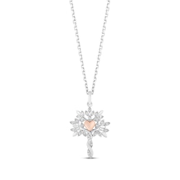 Hallmark Diamonds Family Tree Necklace 1/10 ct tw Sterling Silver & 10K Rose Gold 18”