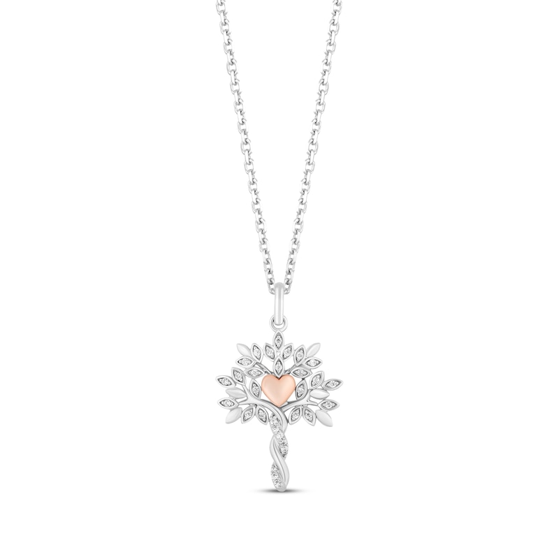 Main Image 1 of Hallmark Diamonds Family Tree Necklace 1/10 ct tw Sterling Silver & 10K Rose Gold 18”