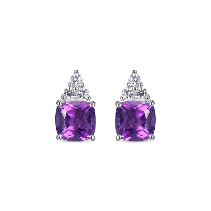 Main Image 2 of Cushion-Cut Amethyst & Round-Cut White Lab-Created Sapphire Stud Earrings Sterling Silver