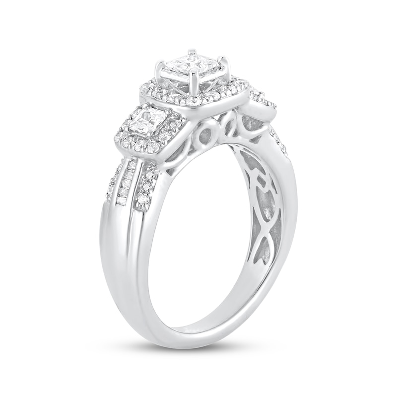 Main Image 2 of Multi-Shape Diamond Three-Stone Engagement Ring 1 ct tw 14K White Gold