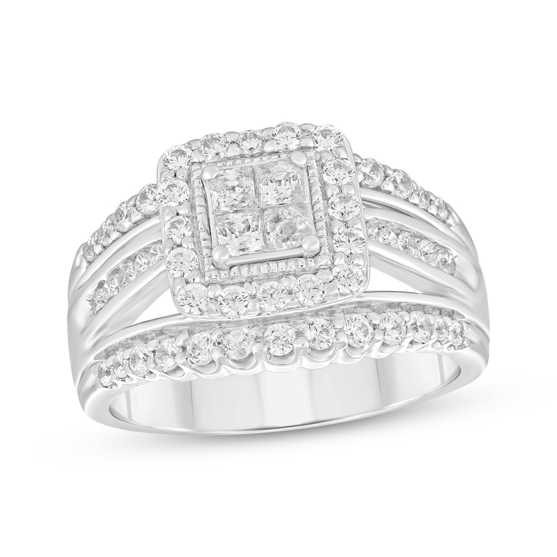 Princess & Round-Cut Diamond Engagement Ring 1 ct tw 10K White Gold ...