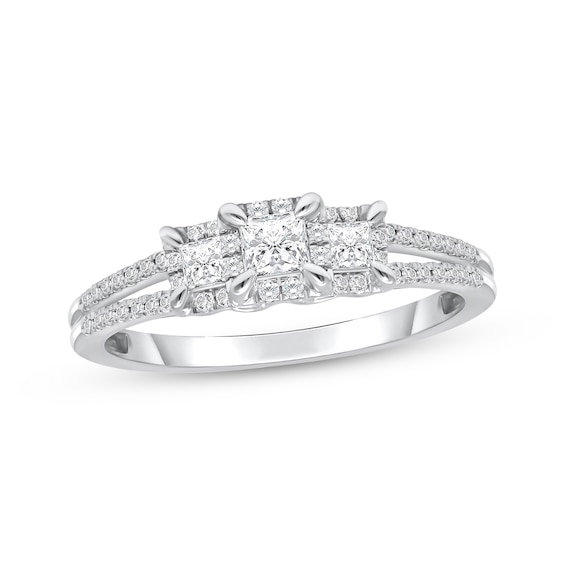 Trio Princess Cut Pavé Diamond Engagement Ring in 14k Yellow