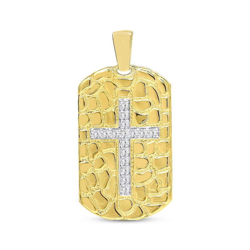 Main Image 1 of Men's Diamond Cross Nugget Dog Tag Charm 1/2 ct tw 10K Yellow Gold