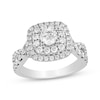 Thumbnail Image 1 of Round-Cut Diamond Cushion Frame Twist Engagement Ring 1-3/4 ct tw 14K White Gold