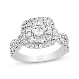 Round-Cut Diamond Cushion Frame Twist Engagement Ring 1-3/4 ct tw 14K White Gold