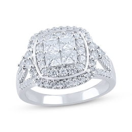 Princess-Cut Quad Diamond Engagement Ring 1-1/2 ct tw 10K White Gold