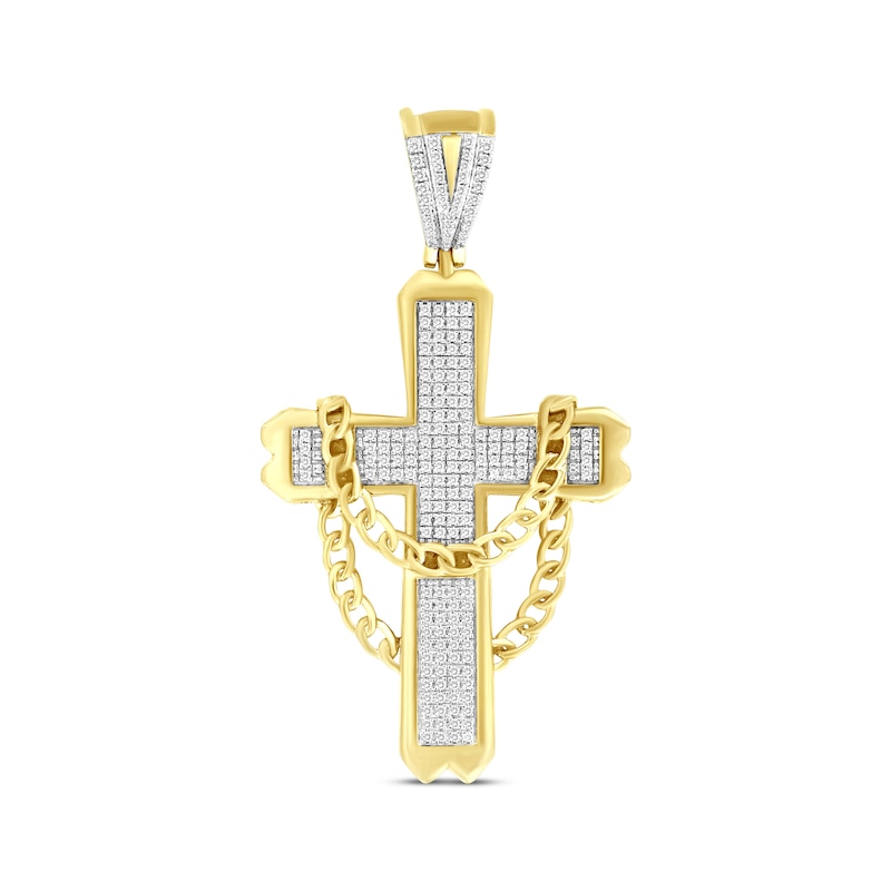 Main Image 1 of Men's Diamond Chain-Draped Cross Charm 1/2 ct tw 10K Yellow Gold