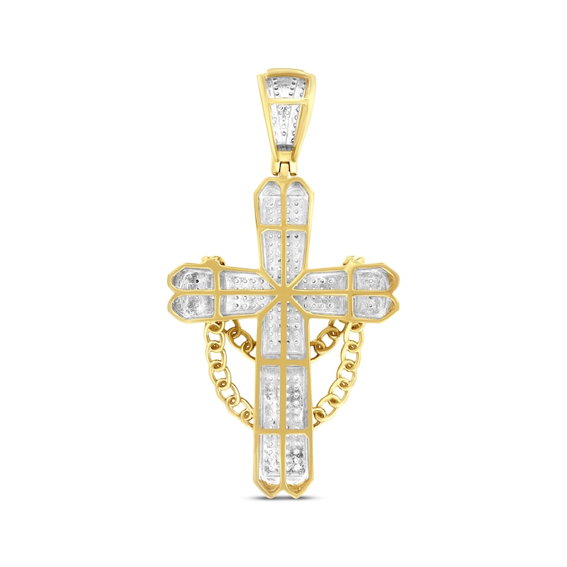 Main Image 2 of Men's Diamond Chain-Draped Cross Charm 1/2 ct tw 10K Yellow Gold