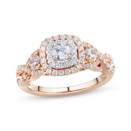 Round-Cut Diamond Double Cushion Frame Engagement Ring 1 ct tw 14K Rose Gold