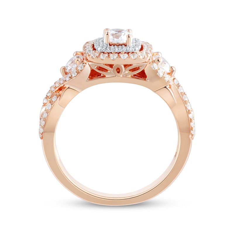 Main Image 2 of Round-Cut Diamond Double Cushion Frame Engagement Ring 1 ct tw 14K Rose Gold