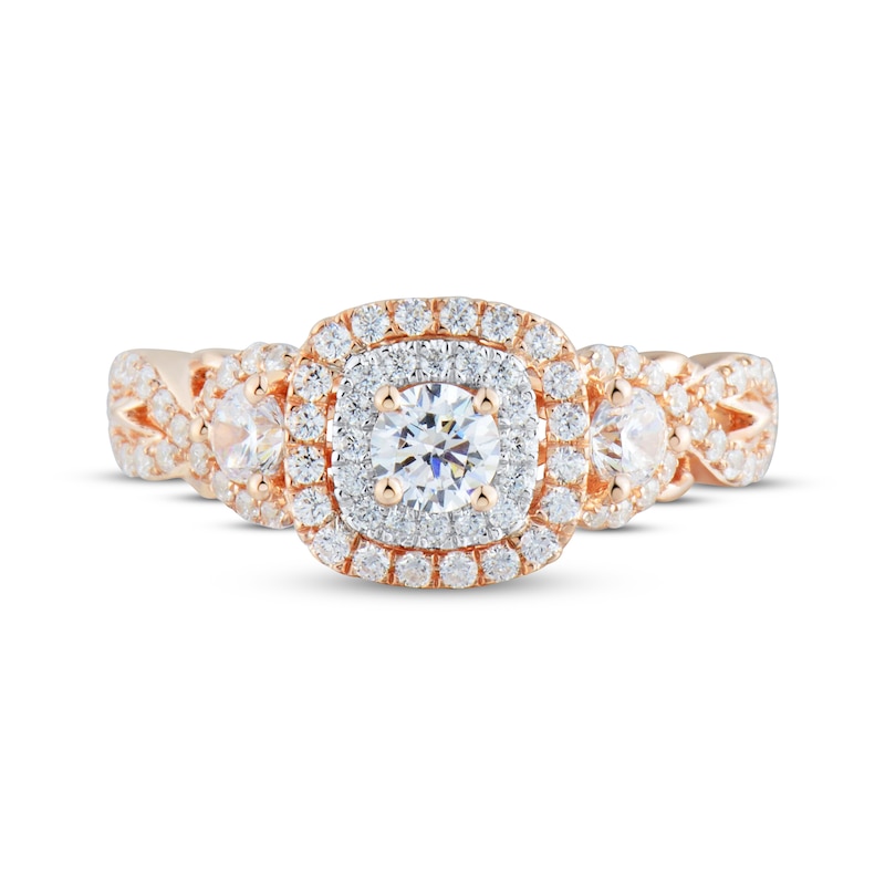 Main Image 3 of Round-Cut Diamond Double Cushion Frame Engagement Ring 1 ct tw 14K Rose Gold