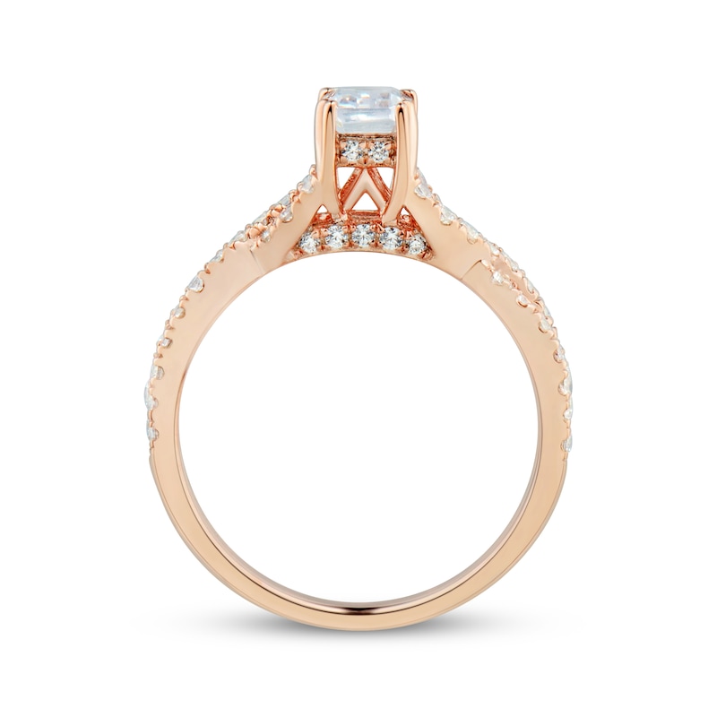 Main Image 2 of Emerald-Cut Diamond Twist Engagement Ring 1-1/4 ct tw 14K Rose Gold