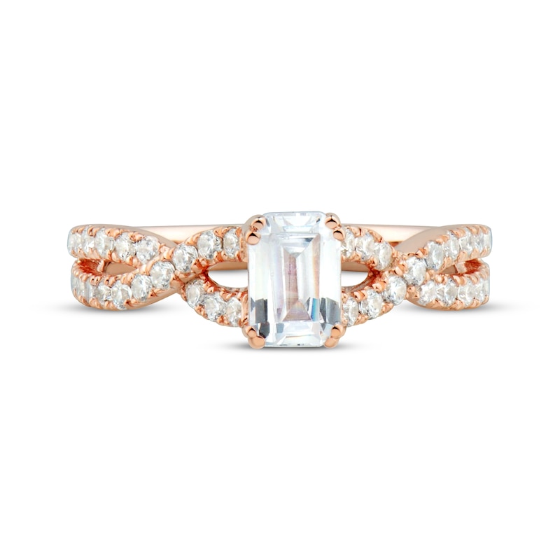 Main Image 3 of Emerald-Cut Diamond Twist Engagement Ring 1-1/4 ct tw 14K Rose Gold