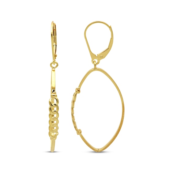 Curb Chain Link Detail Dangle Earrings 10K Yellow Gold