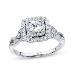 Princess-Cut Diamond Double-Frame Engagement Ring 1 ct tw 14K White Gold