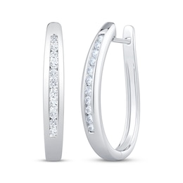 Diamond Oval Hoop Earrings 1/2 ct tw 10K White Gold