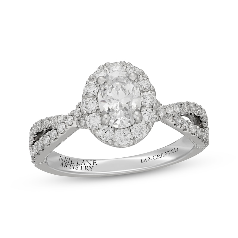 Main Image 1 of Neil Lane Artistry Oval-Cut Lab-Grown Diamond Halo Engagement Ring 1-1/2 ct tw 14K White Gold