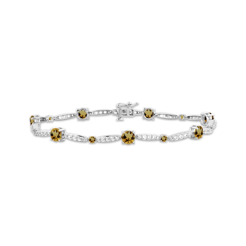 Main Image 1 of Citrine & White Lab-Created Sapphire Link Bracelet Sterling Silver 7.5&quot;