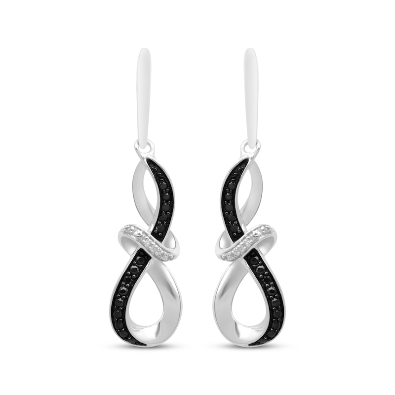 Main Image 2 of Black & White Diamond Twist Drop Earrings 1/20 ct tw Sterling Silver