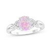 Thumbnail Image 1 of Oval-Cut Pink Lab-Created Opal & White Lab-Created Sapphire Ring Sterling Silver